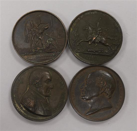 Four assorted bronzed copper medallions: Admiral Earl of St. Vincent, Battle of St Vincent, 1797,